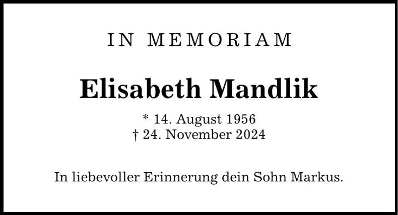 Traueranzeige Elisabeth Mandlik