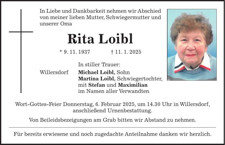 Traueranzeige Rita Loibl