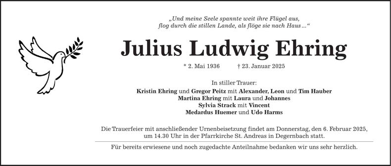 Traueranzeige Julius Ehring