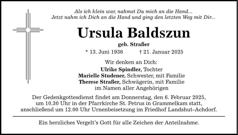 Traueranzeige Ursula Baldszun