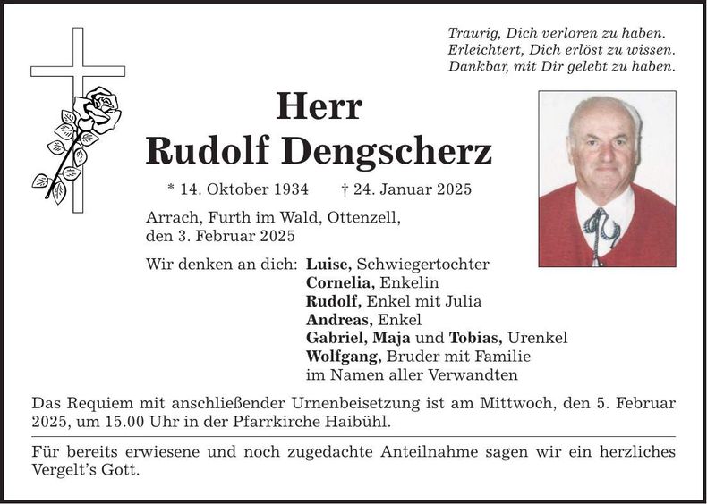 Traueranzeige Rudolf Dengscherz