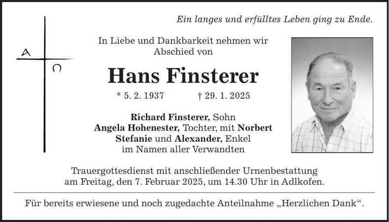 Traueranzeige Hans Finsterer
