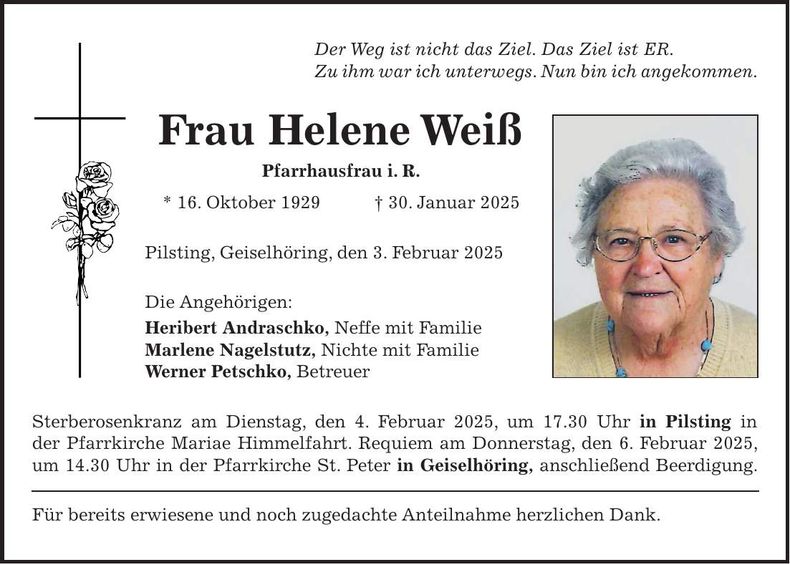 Traueranzeige Helene Weiß