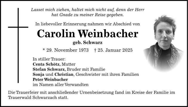 Traueranzeige Carolin Weinbacher