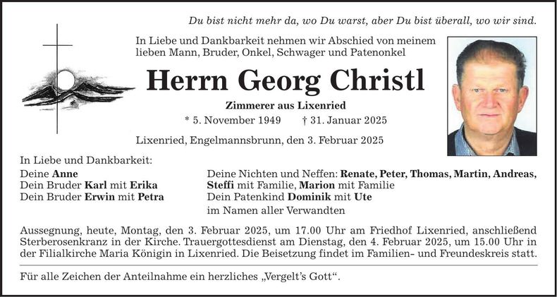 Traueranzeige Georg Christl