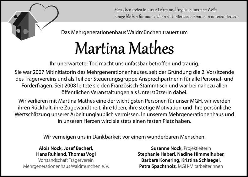 Traueranzeige Martina Mathes
