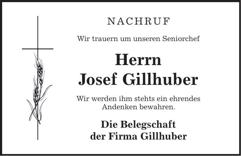 Traueranzeige Josef Gillhuber