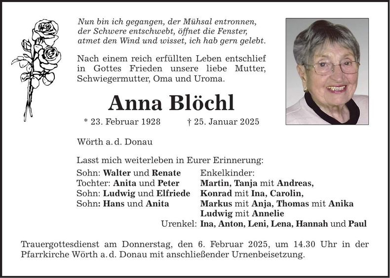 Traueranzeige Anna Böchl