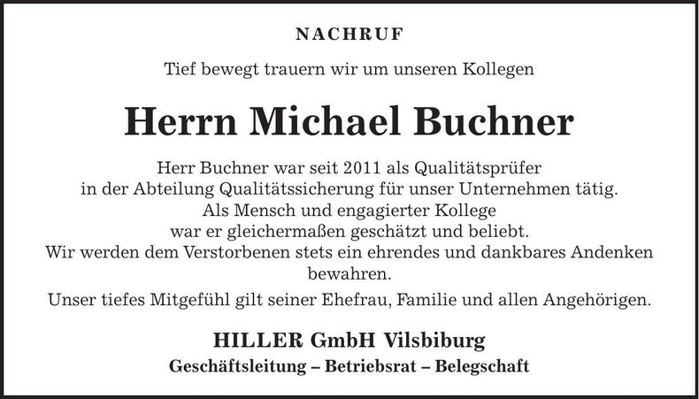 Traueranzeige Michael Buchner