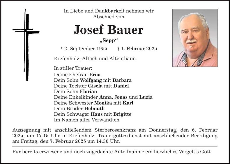 Traueranzeige Josef Bauer