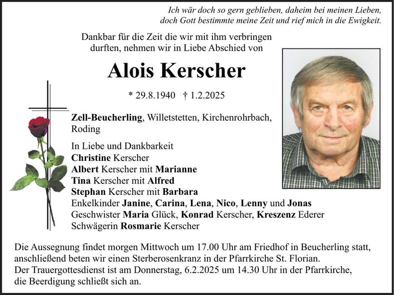 Traueranzeige Alois Kerscher