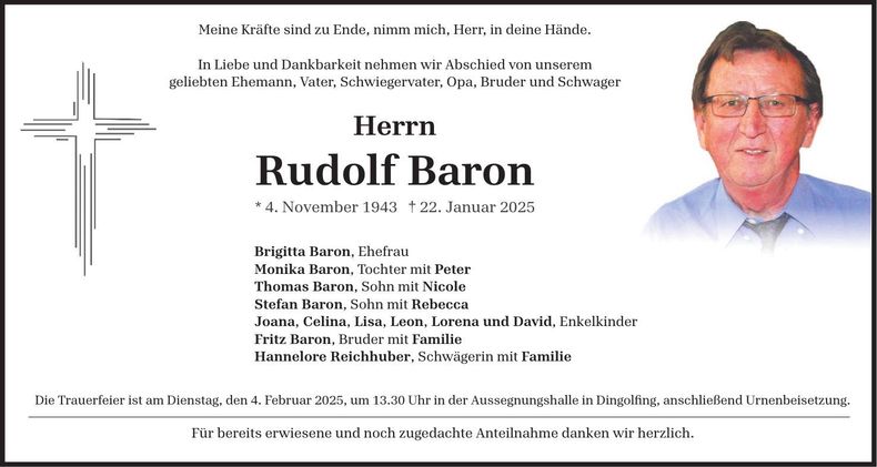 Traueranzeige Rudolf Baron