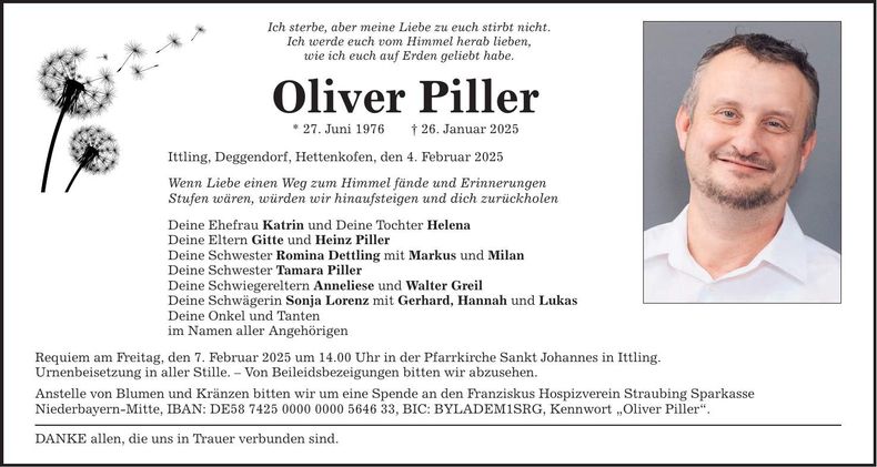 Traueranzeige Oliver Piller