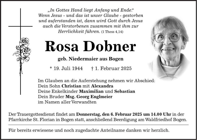 Traueranzeige Rosa Dobner