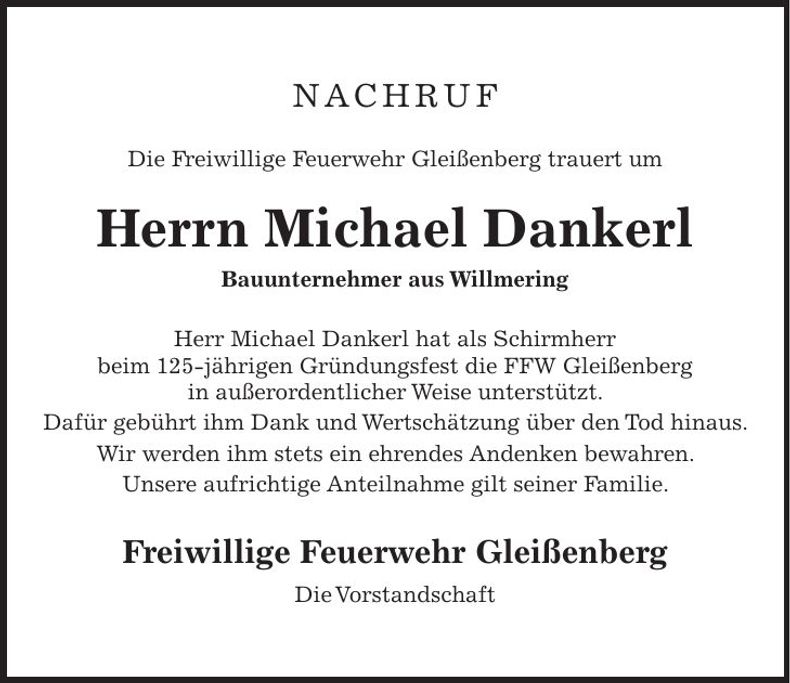 Traueranzeige Michael Dankerl