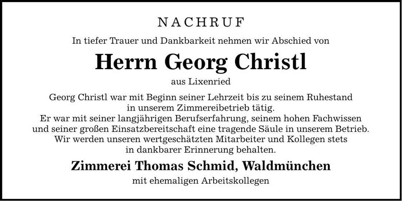 Traueranzeige Georg Christl