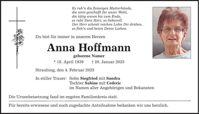 Traueranzeige Anna Hoffmann