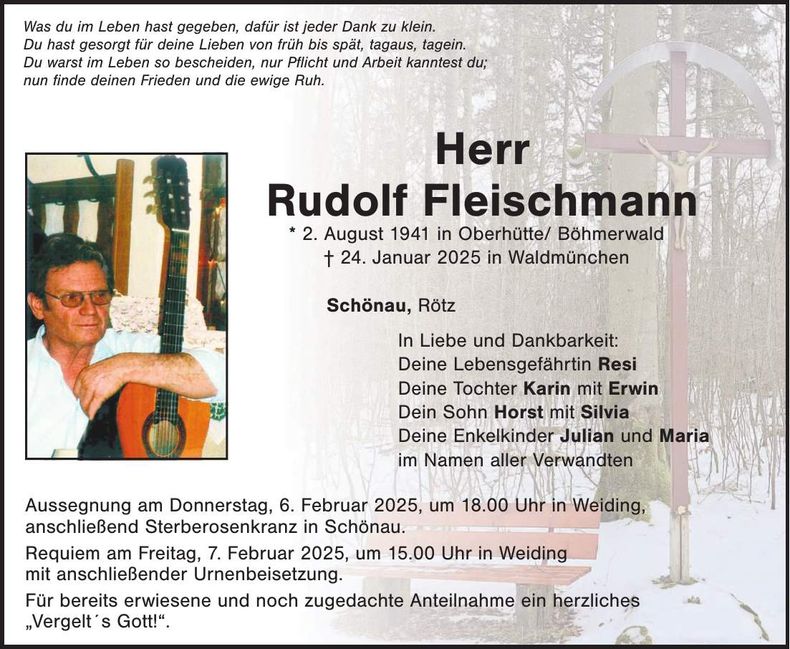Traueranzeige Rudolf Fleischmann