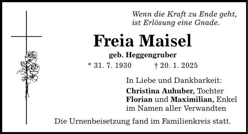 Traueranzeige Freija Maisel