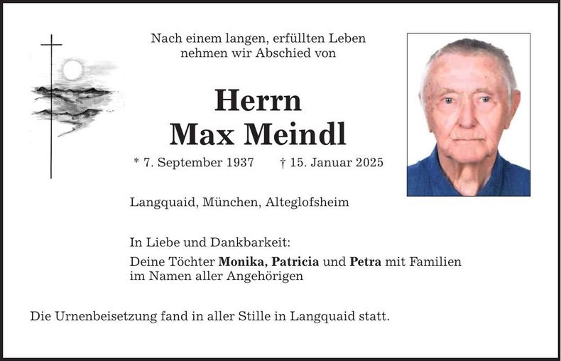 Traueranzeige Max Meindl