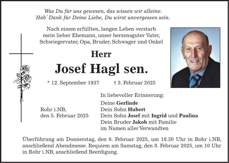 Traueranzeige Josef Hagl