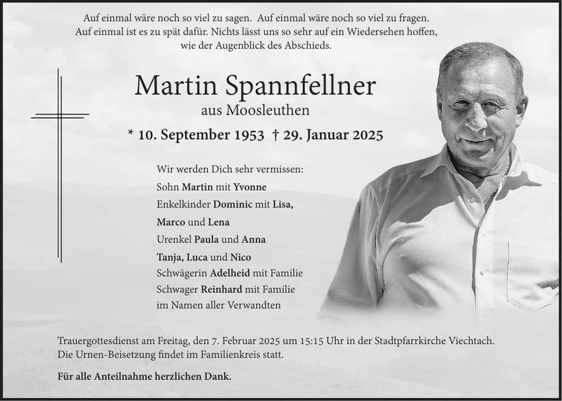 Traueranzeige Martin Spannfellner