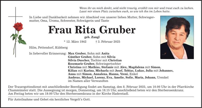 Traueranzeige Rita Gruber