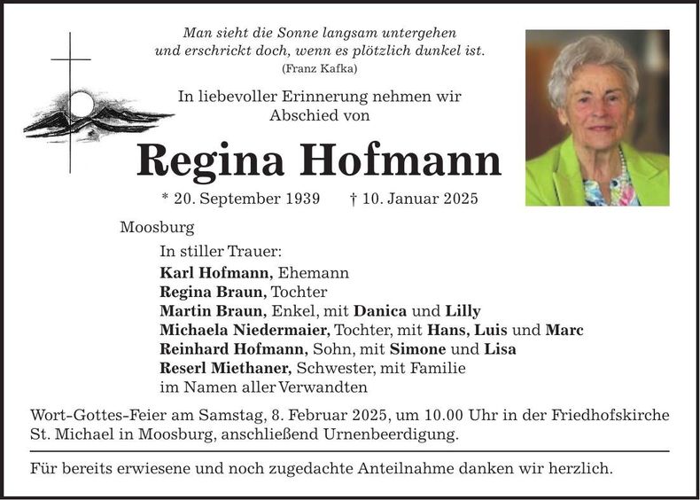 Traueranzeige Regina Hofmann
