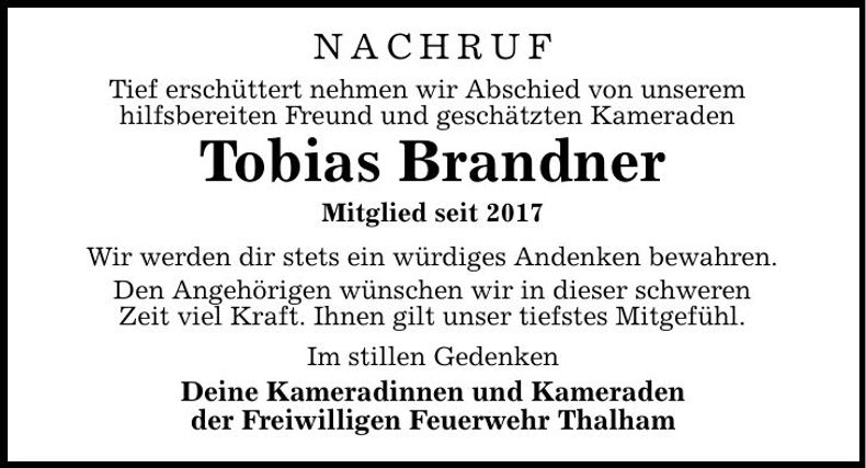 Traueranzeige Tobias Brandner