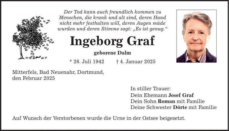 Traueranzeige Ingeborg Graf