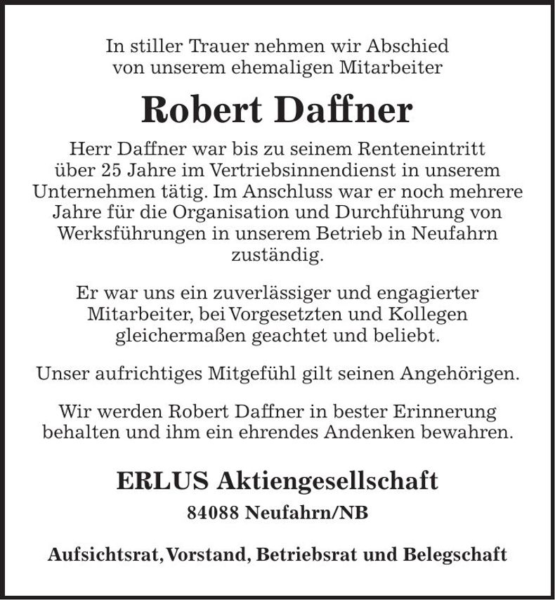 Traueranzeige Robert Daffner