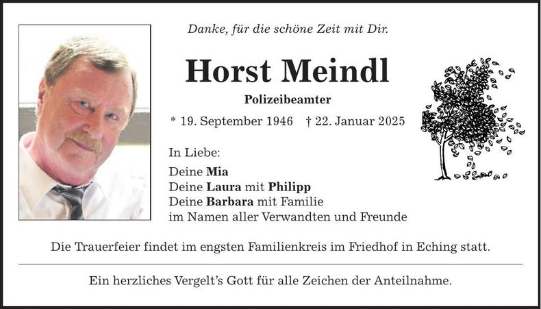 Traueranzeige Horst Meindl