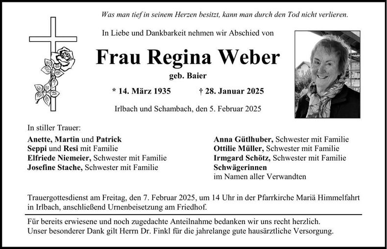 Traueranzeige Regina Weber