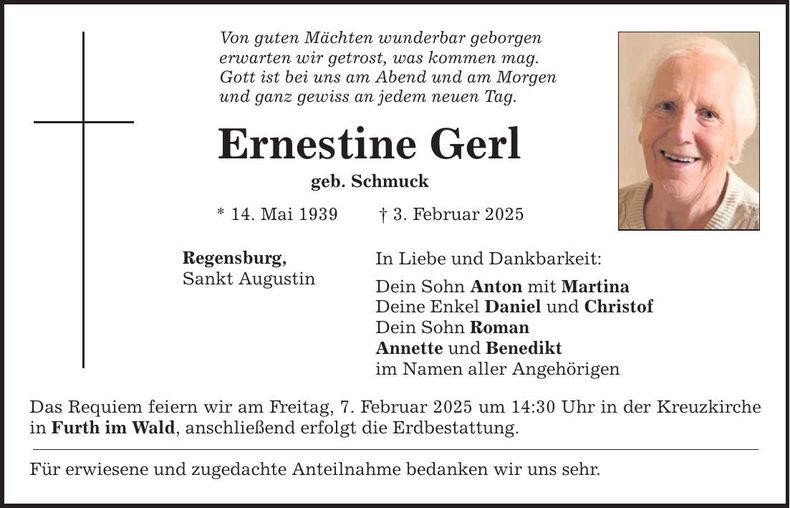 Traueranzeige Ernestine Gerl