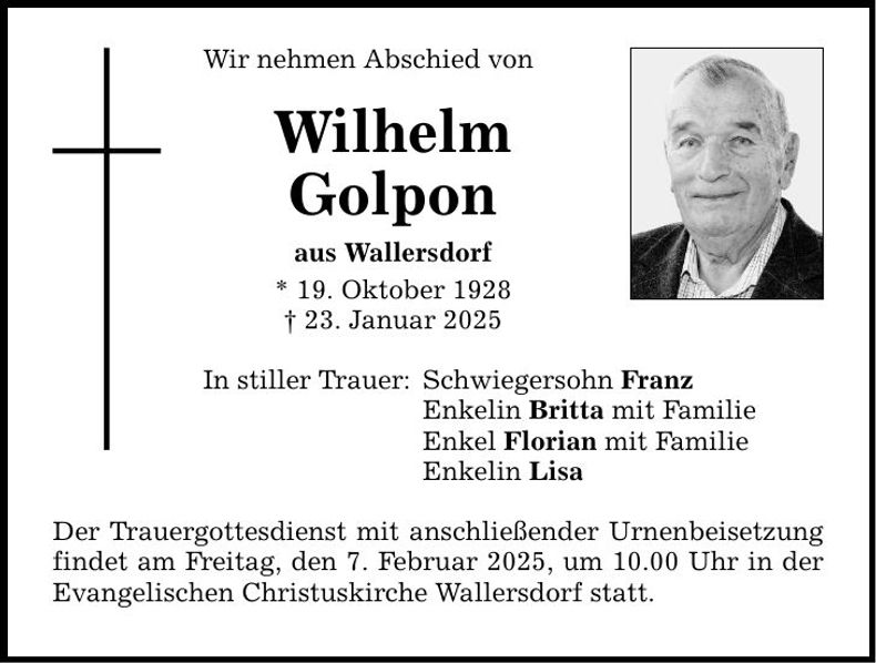 Traueranzeige Wilhelm Golpon