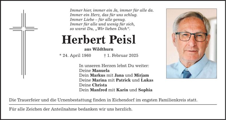 Traueranzeige Herbert Peisl