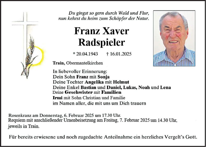 Traueranzeige Franz Xaver Radspieler