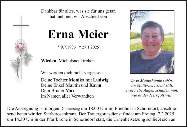 Traueranzeige Erna Meier