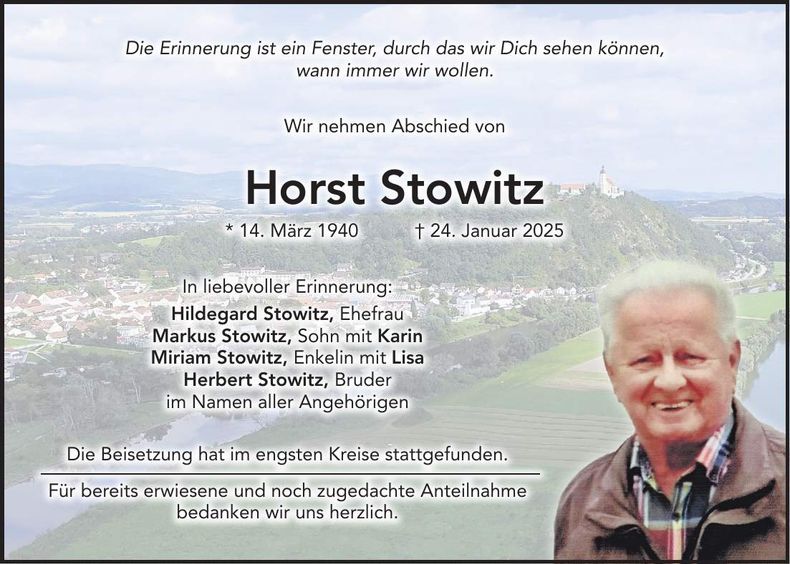 Traueranzeige Horst Stowitz