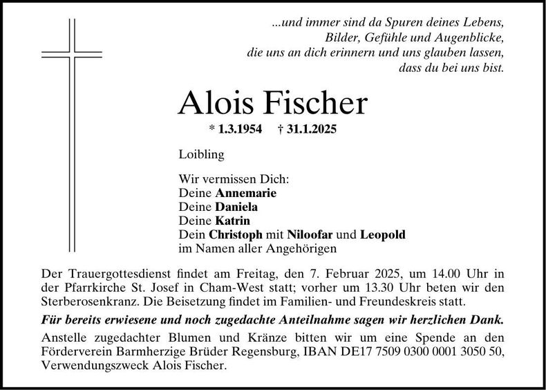 Traueranzeige Alois Fischer