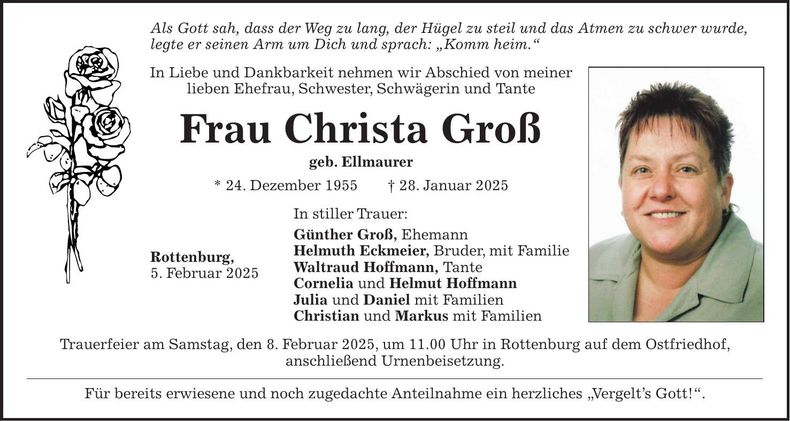 Traueranzeige Christa Groß