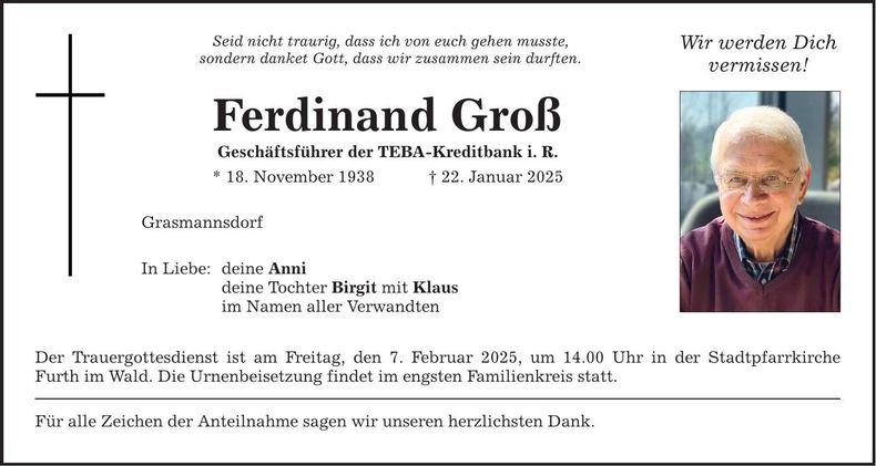 Traueranzeige Ferdinand Groß