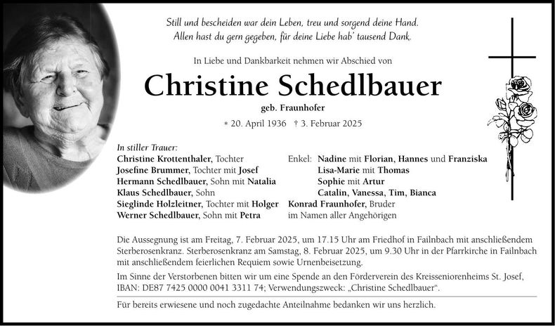 Traueranzeige Christine Schedlbauer