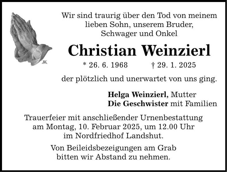 Traueranzeige Christian Weinzierl