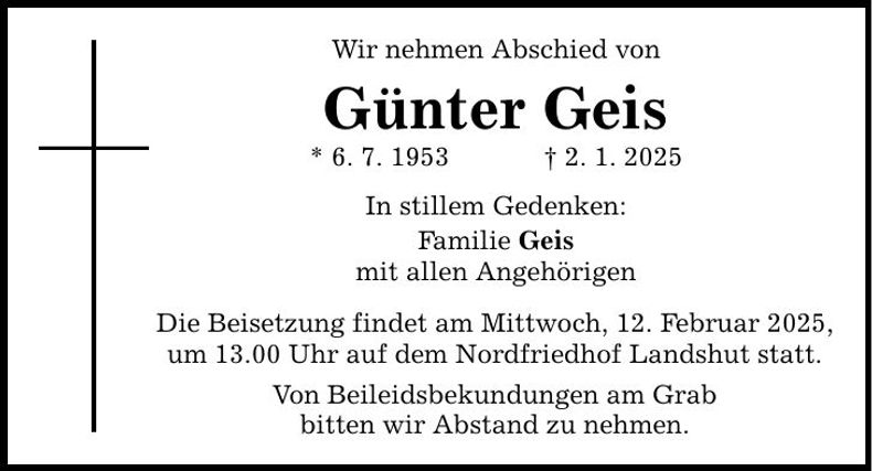 Traueranzeige Günter Geis