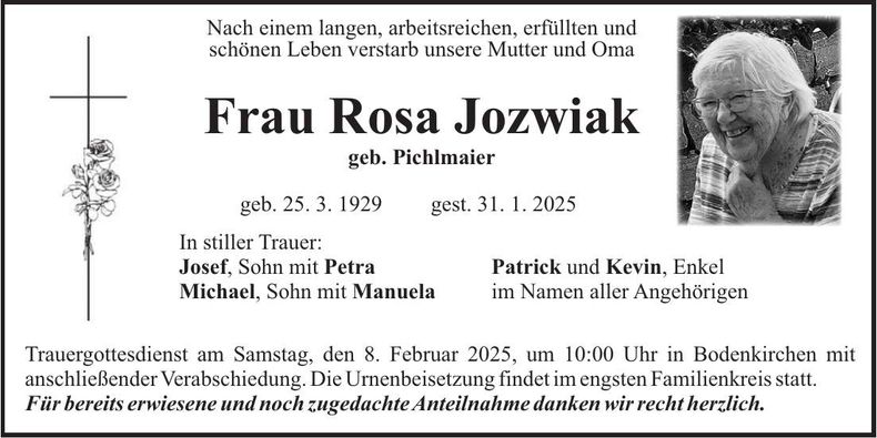 Traueranzeige Rosa Jozwiak