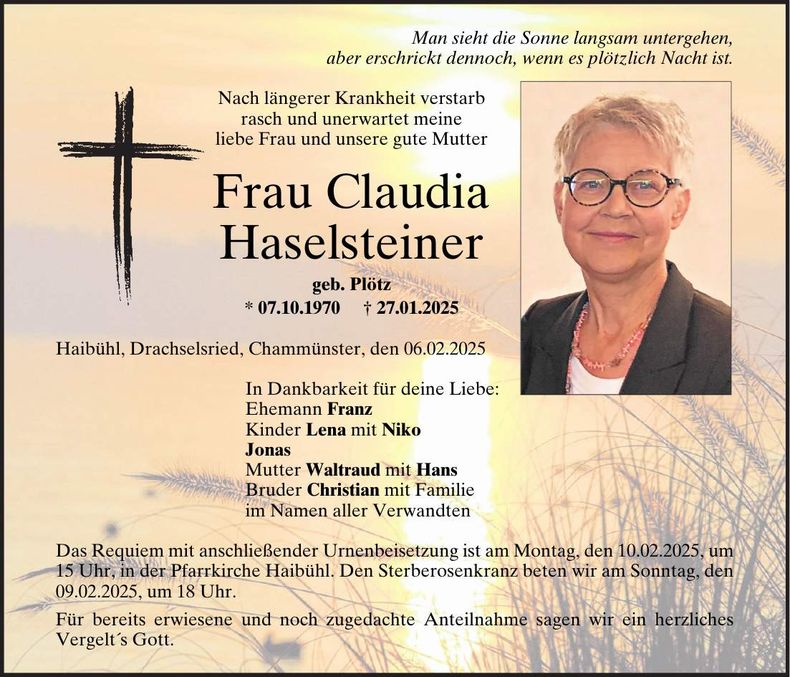 Traueranzeige Claudia Haselsteiner