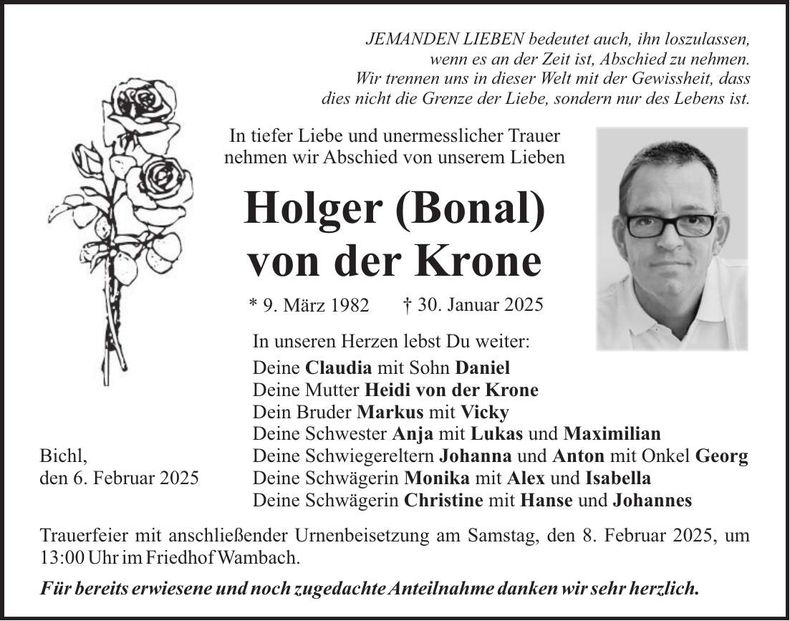 Traueranzeige Holger von der Krone