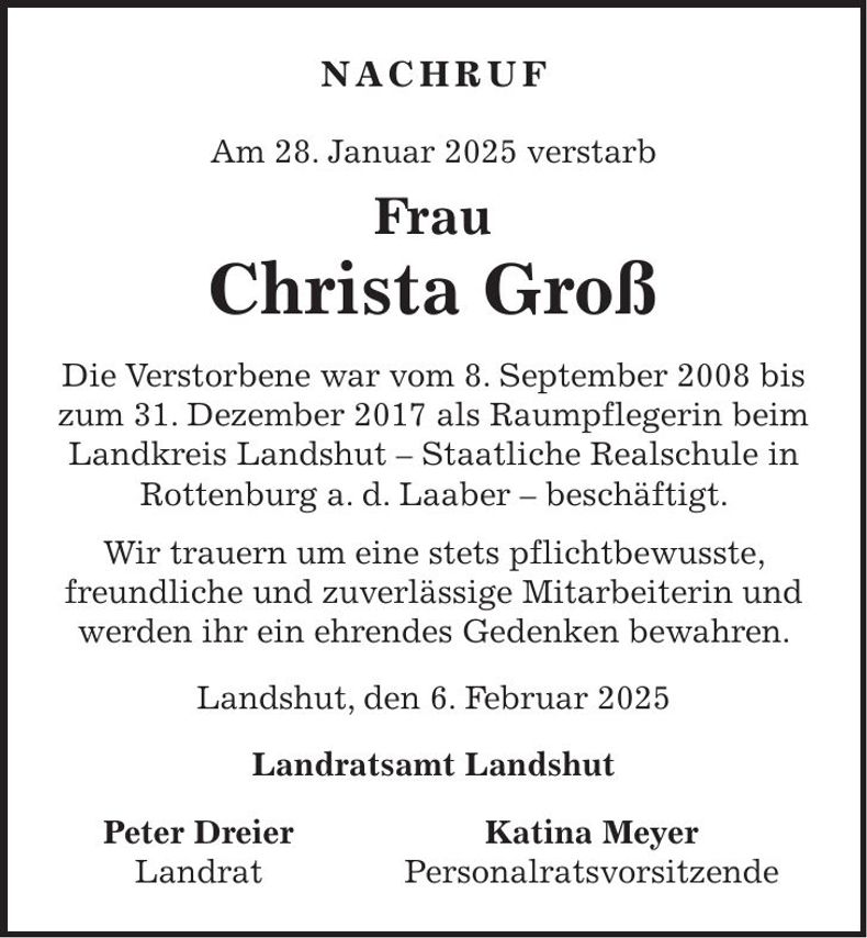 Traueranzeige Christa Groß