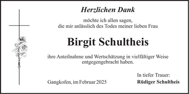 Traueranzeige Birgit Schultheis